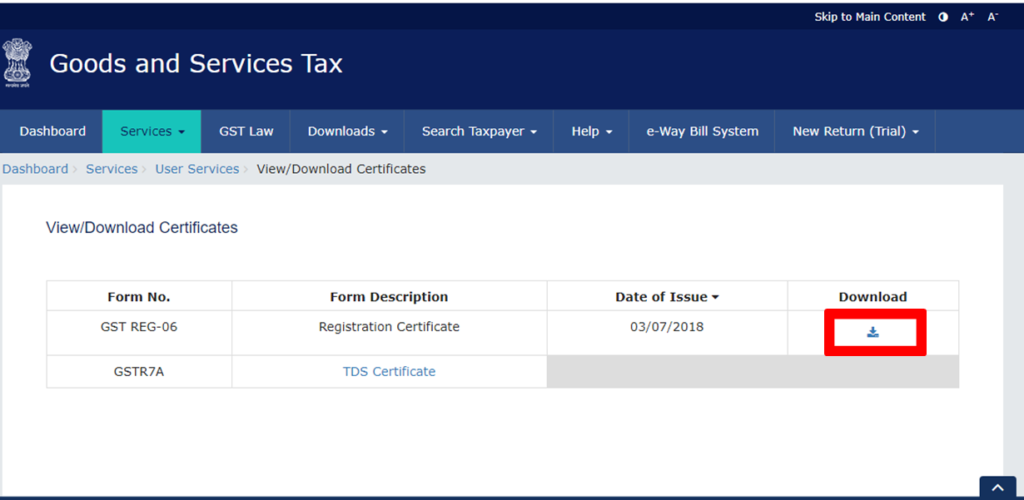 click here to download gst registration certificate