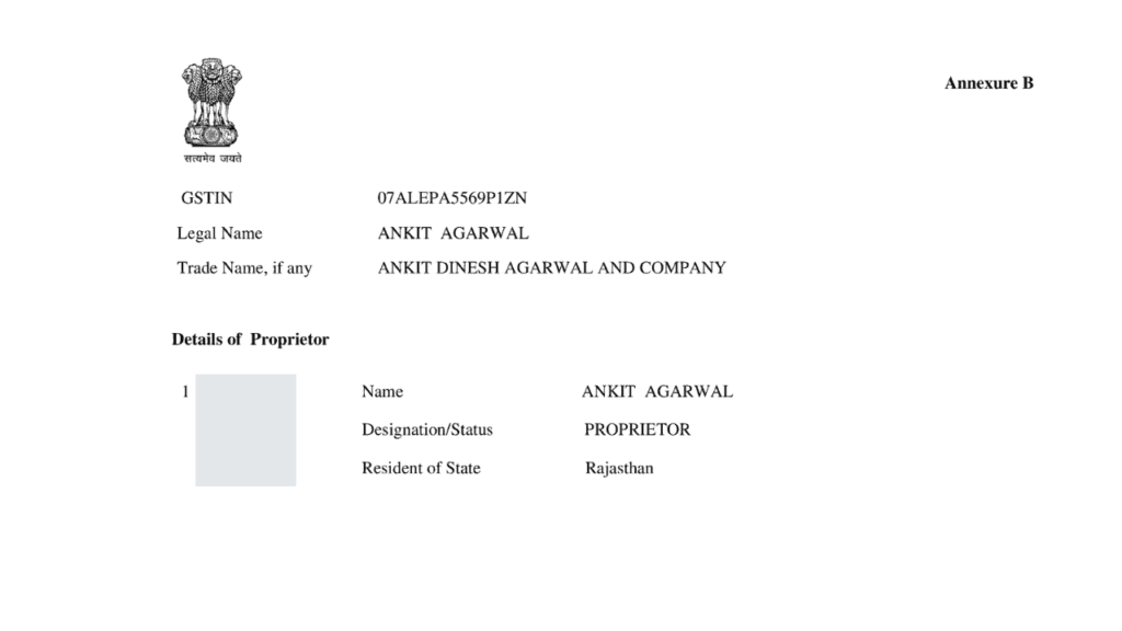 Annexure B of gst reg 06 form