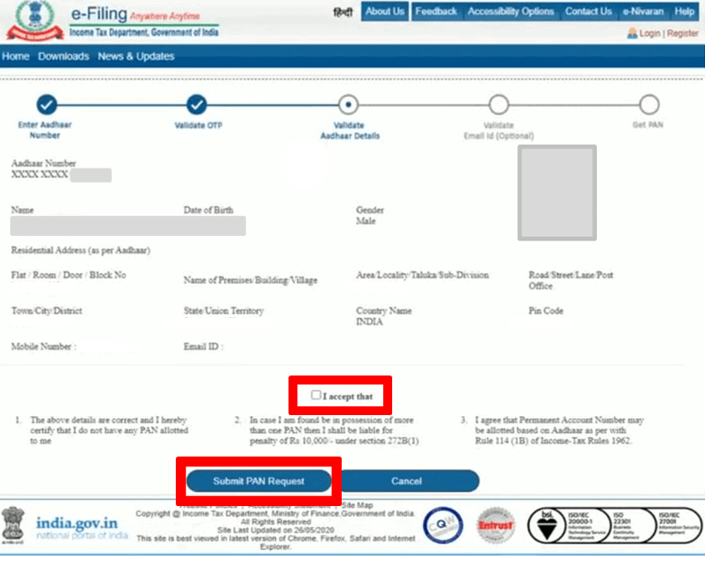 submit for e-pan cad online